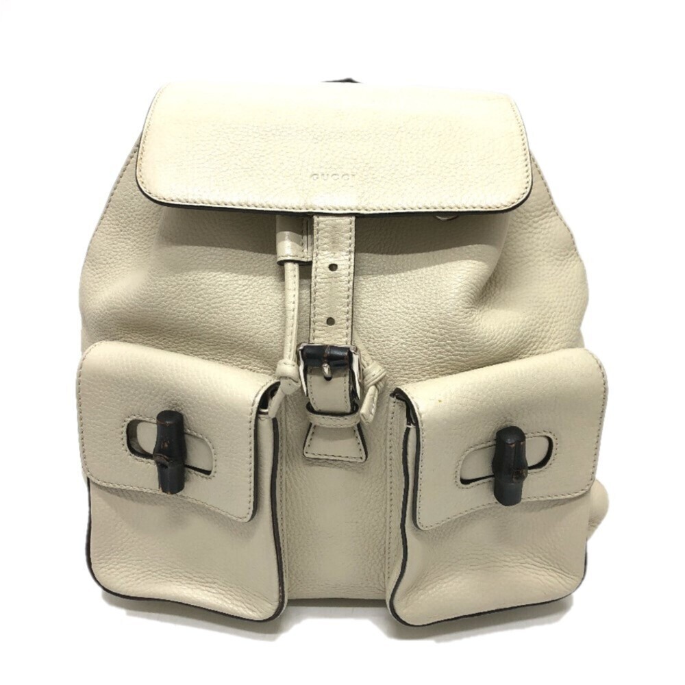 GUCCI Authentic White Leather Bamboo Backpack - Picture 1 of 16